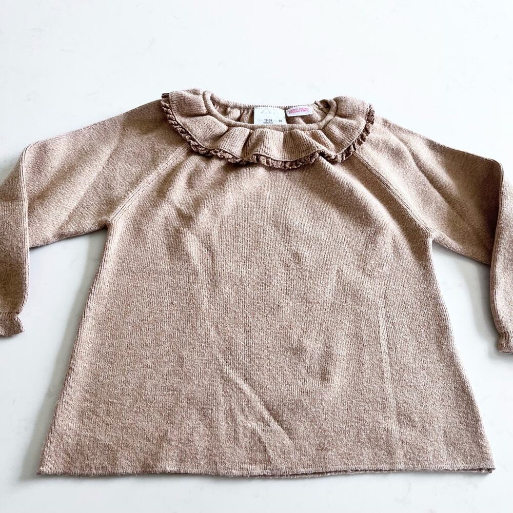 Zara girls ruffle top light brown sweater size 18/24 months